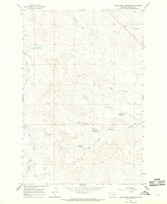 Classic USGS Christenson Reservoir Montana 7.5'x7.5' Topo Map Image