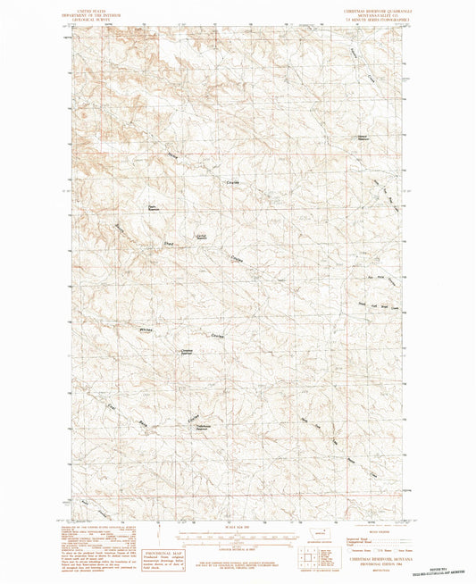 Classic USGS Christmas Reservoir Montana 7.5'x7.5' Topo Map Image
