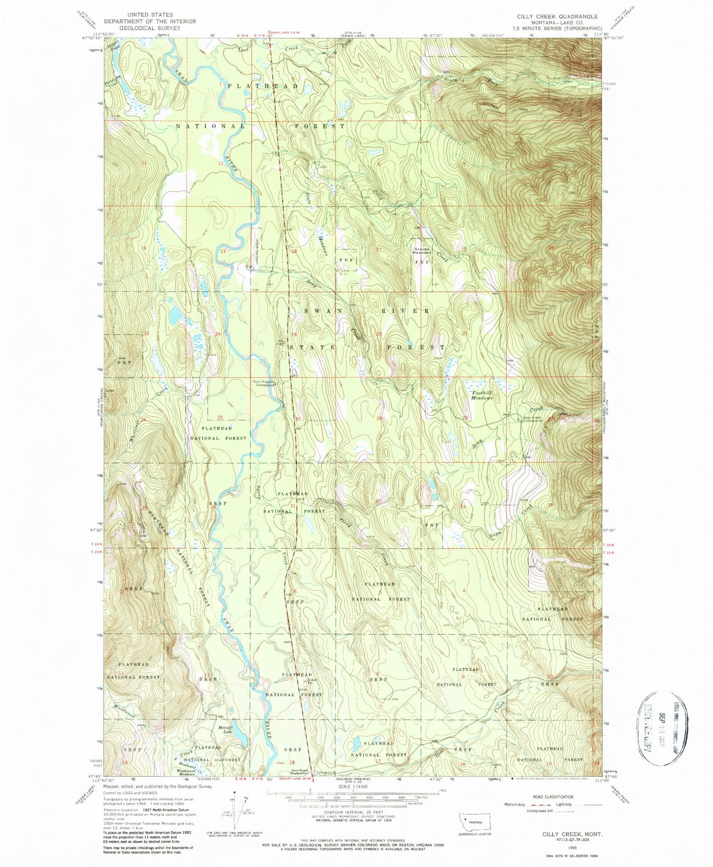 Classic USGS Cilly Creek Montana 7.5'x7.5' Topo Map Image