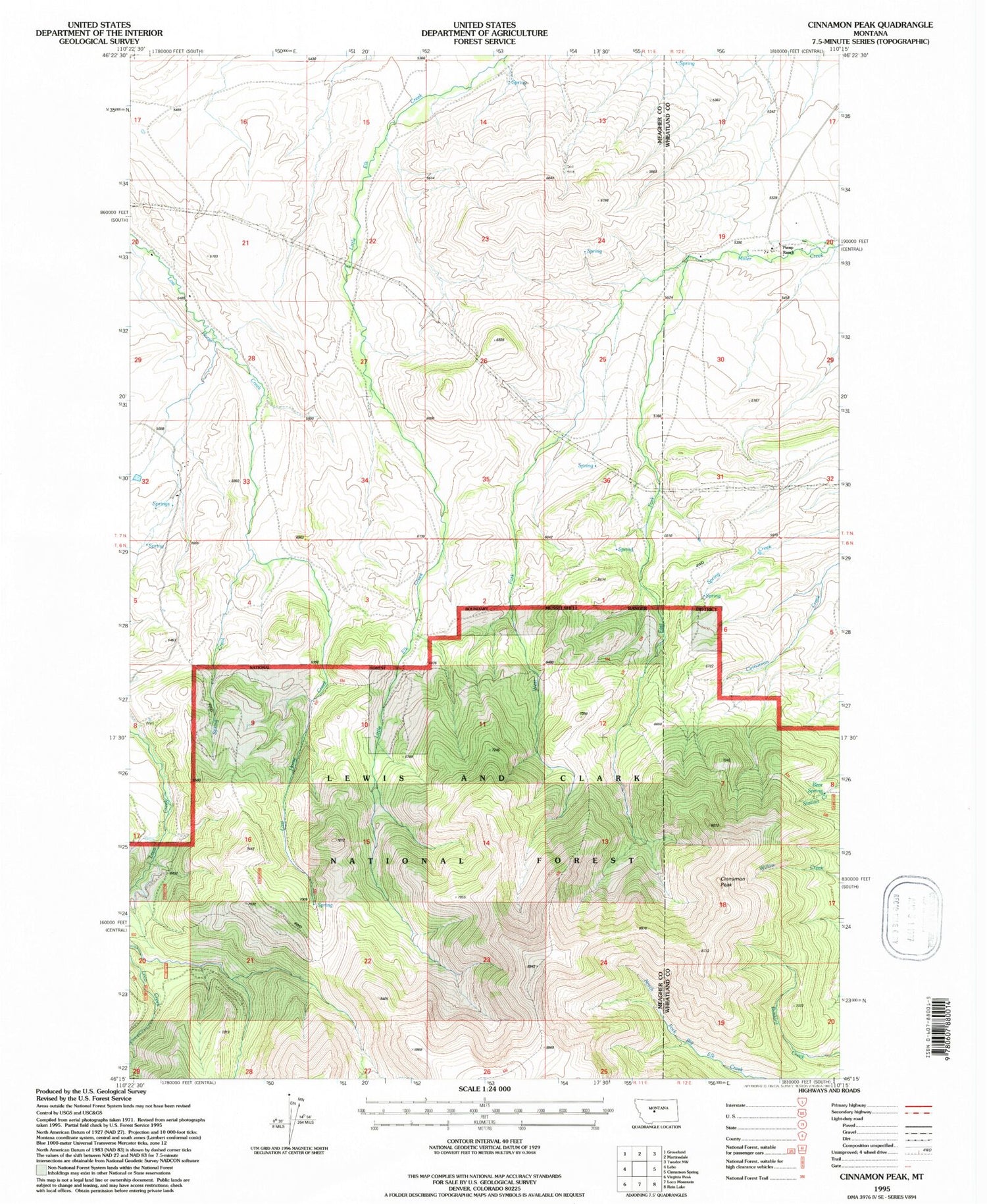 Classic USGS Cinnamon Peak Montana 7.5'x7.5' Topo Map Image