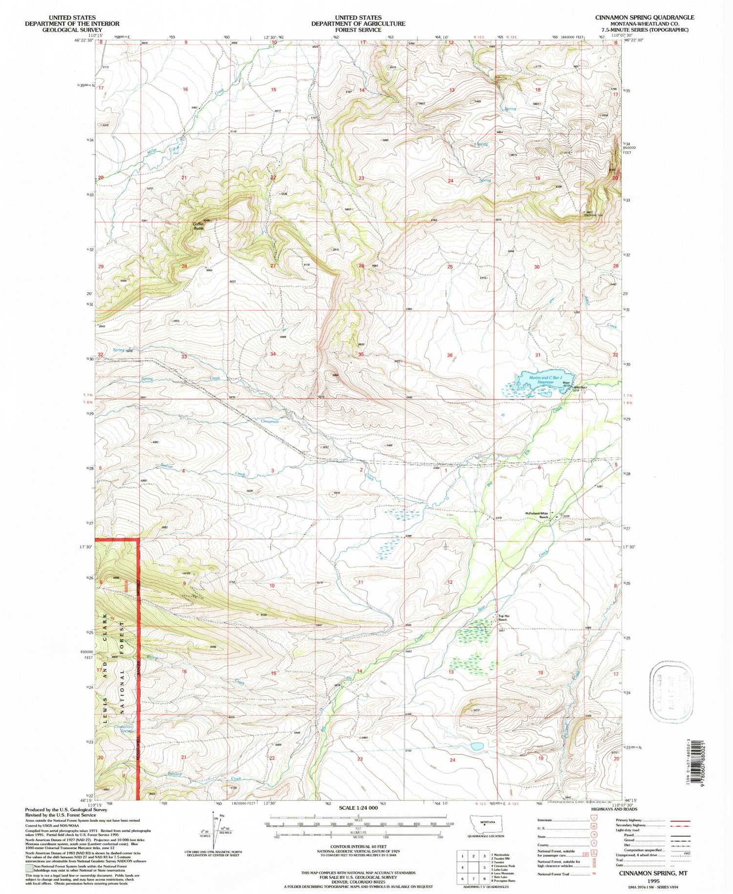Classic USGS Cinnamon Spring Montana 7.5'x7.5' Topo Map Image