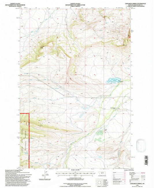 Classic USGS Cinnamon Spring Montana 7.5'x7.5' Topo Map Image