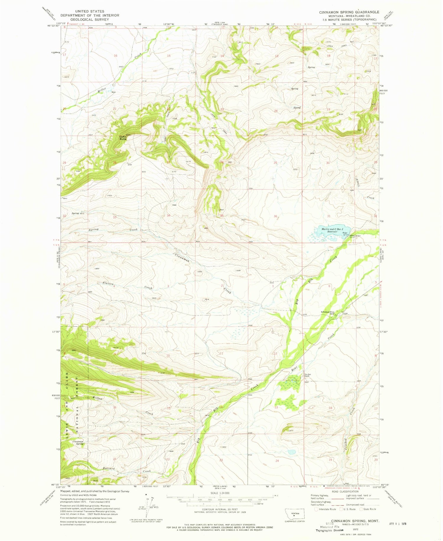 Classic USGS Cinnamon Spring Montana 7.5'x7.5' Topo Map Image