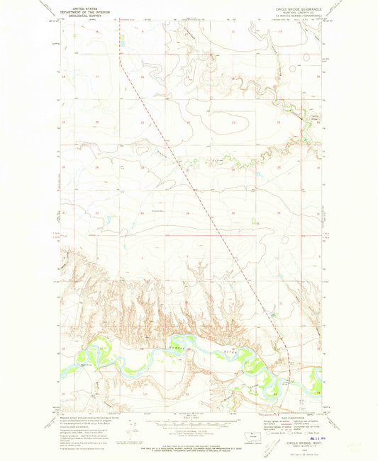 Classic USGS Circle Bridge Montana 7.5'x7.5' Topo Map Image