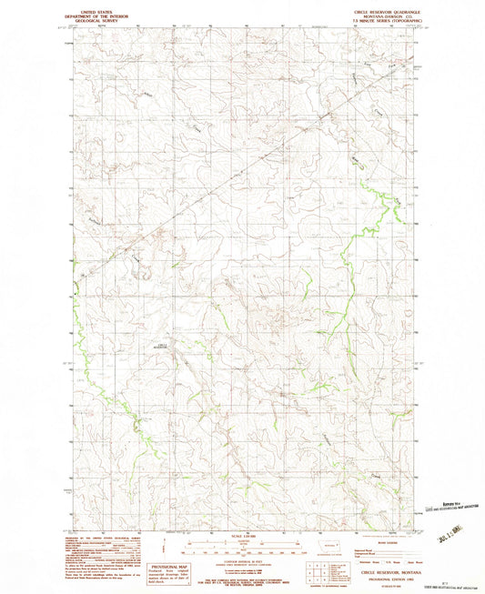 Classic USGS Circle Reservoir Montana 7.5'x7.5' Topo Map Image