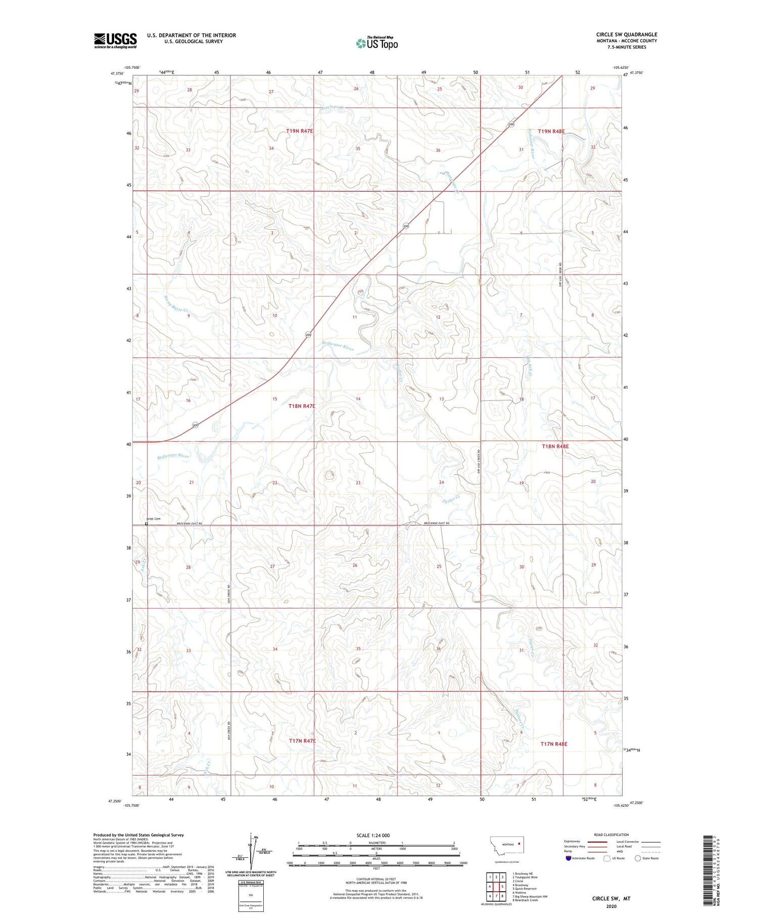 Circle SW Montana US Topo Map Image
