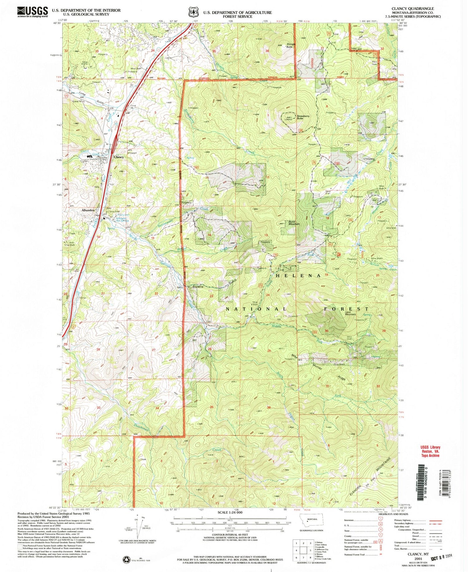 Classic USGS Clancy Montana 7.5'x7.5' Topo Map Image