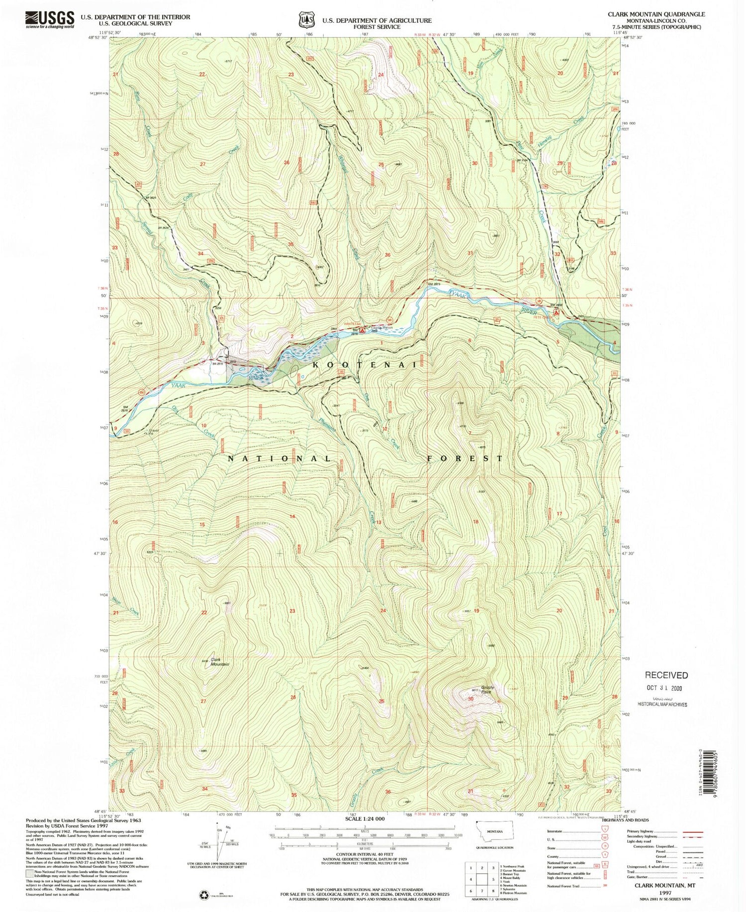 Classic USGS Clark Mountain Montana 7.5'x7.5' Topo Map Image