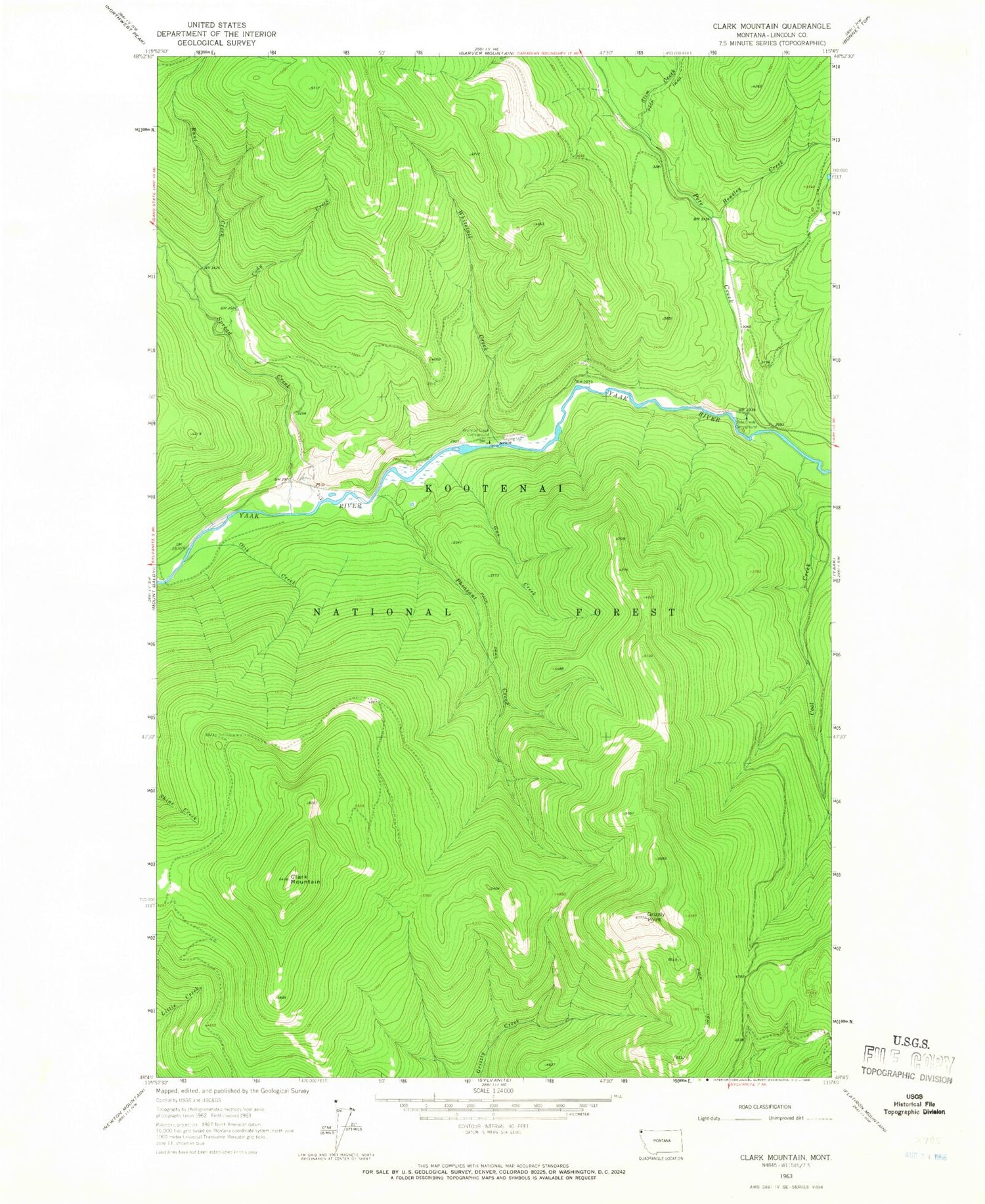 Classic USGS Clark Mountain Montana 7.5'x7.5' Topo Map Image