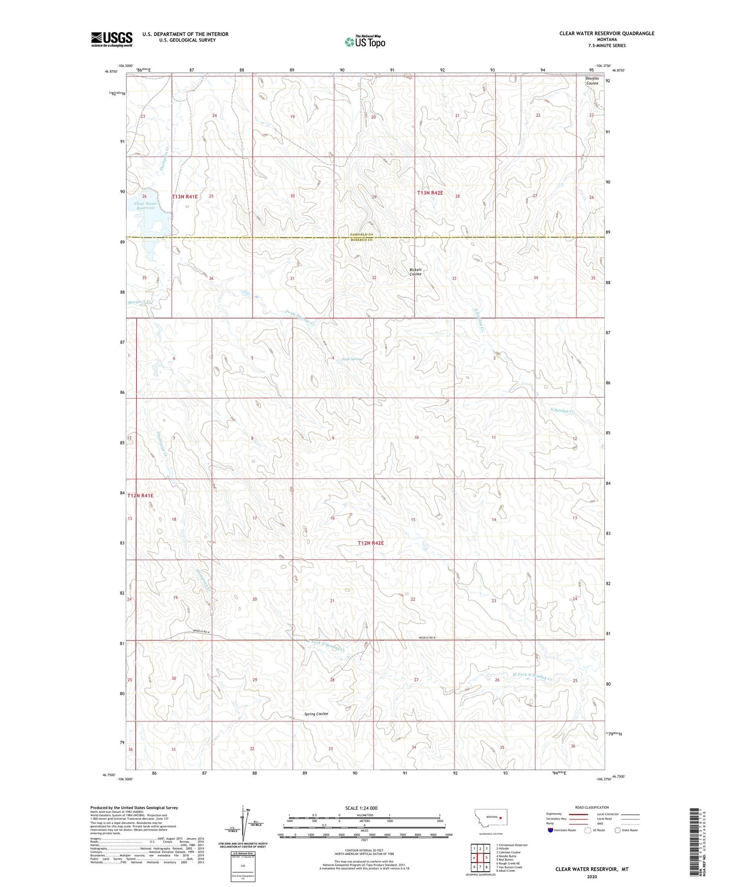 Clear Water Reservoir Montana US Topo Map Image