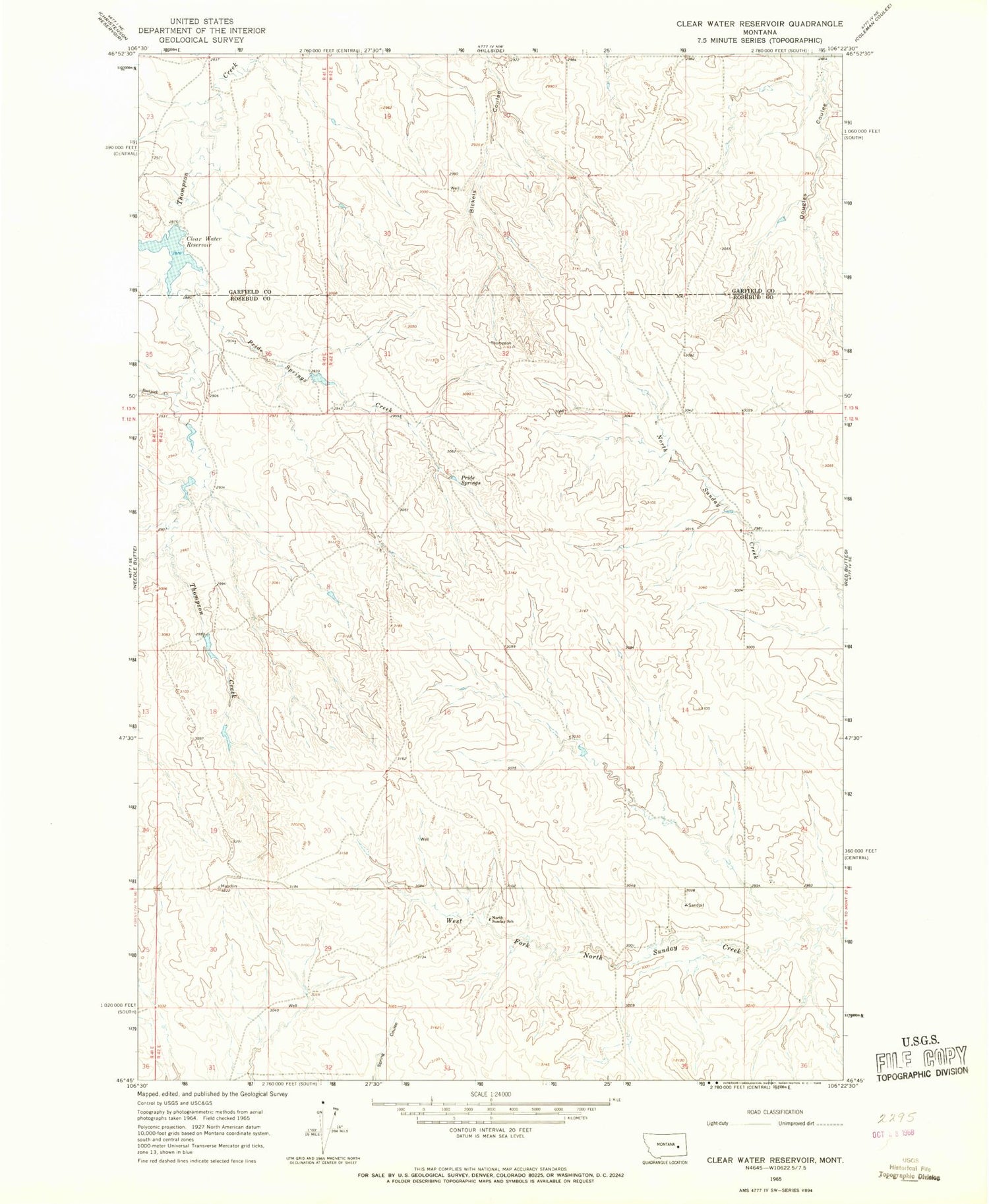 Classic USGS Clear Water Reservoir Montana 7.5'x7.5' Topo Map Image