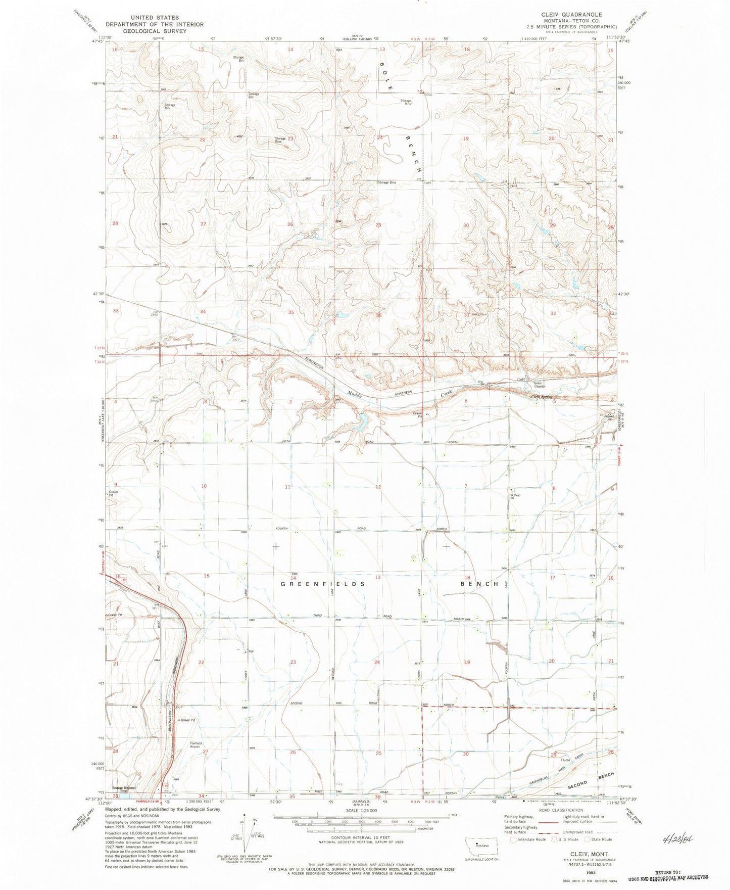 Classic USGS Cleiv Montana 7.5'x7.5' Topo Map Image