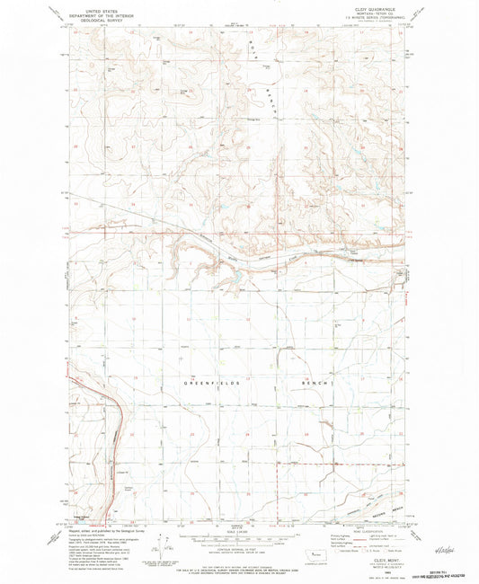 Classic USGS Cleiv Montana 7.5'x7.5' Topo Map Image