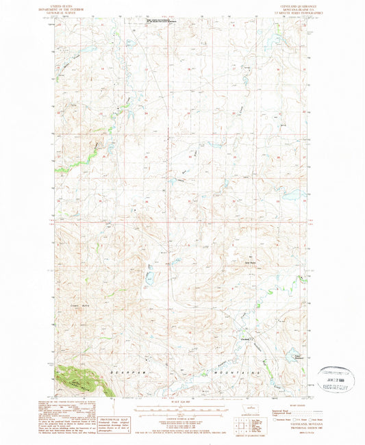 Classic USGS Cleveland Montana 7.5'x7.5' Topo Map Image