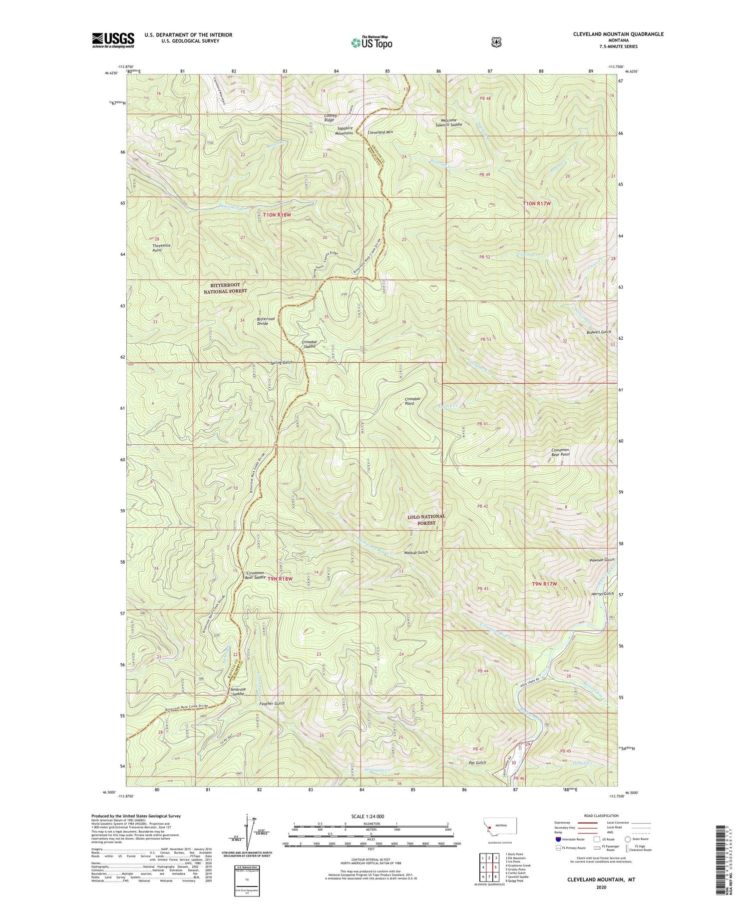 Cleveland Mountain Montana US Topo Map Image
