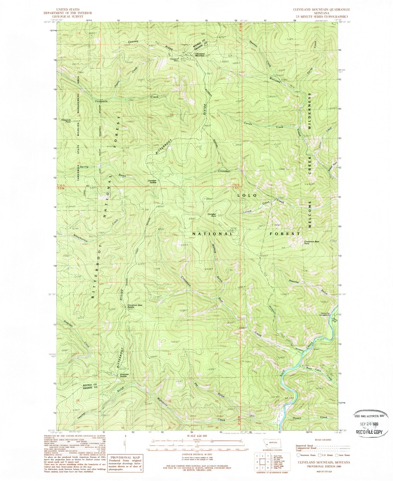 Classic USGS Cleveland Mountain Montana 7.5'x7.5' Topo Map Image