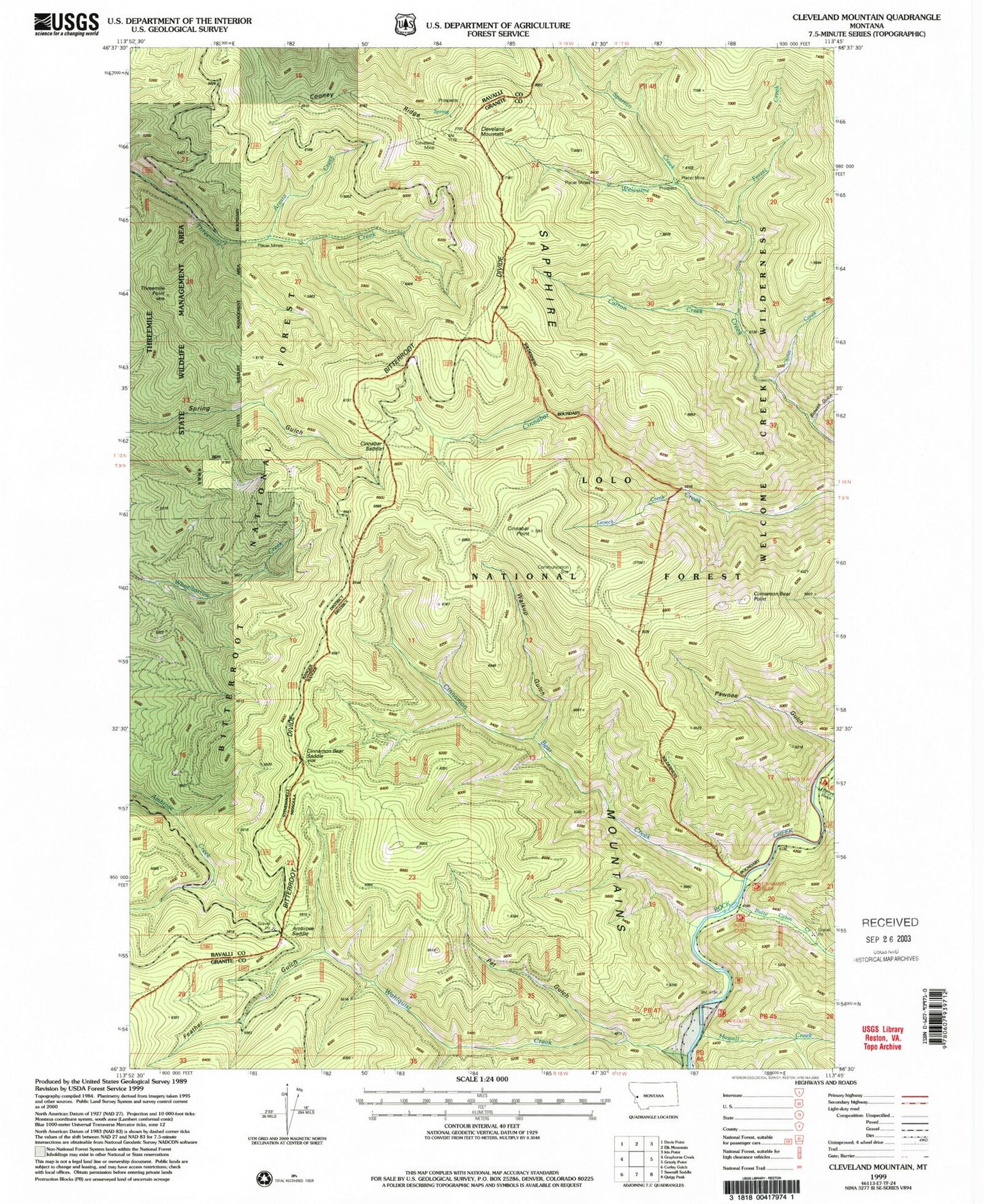 Classic USGS Cleveland Mountain Montana 7.5'x7.5' Topo Map Image
