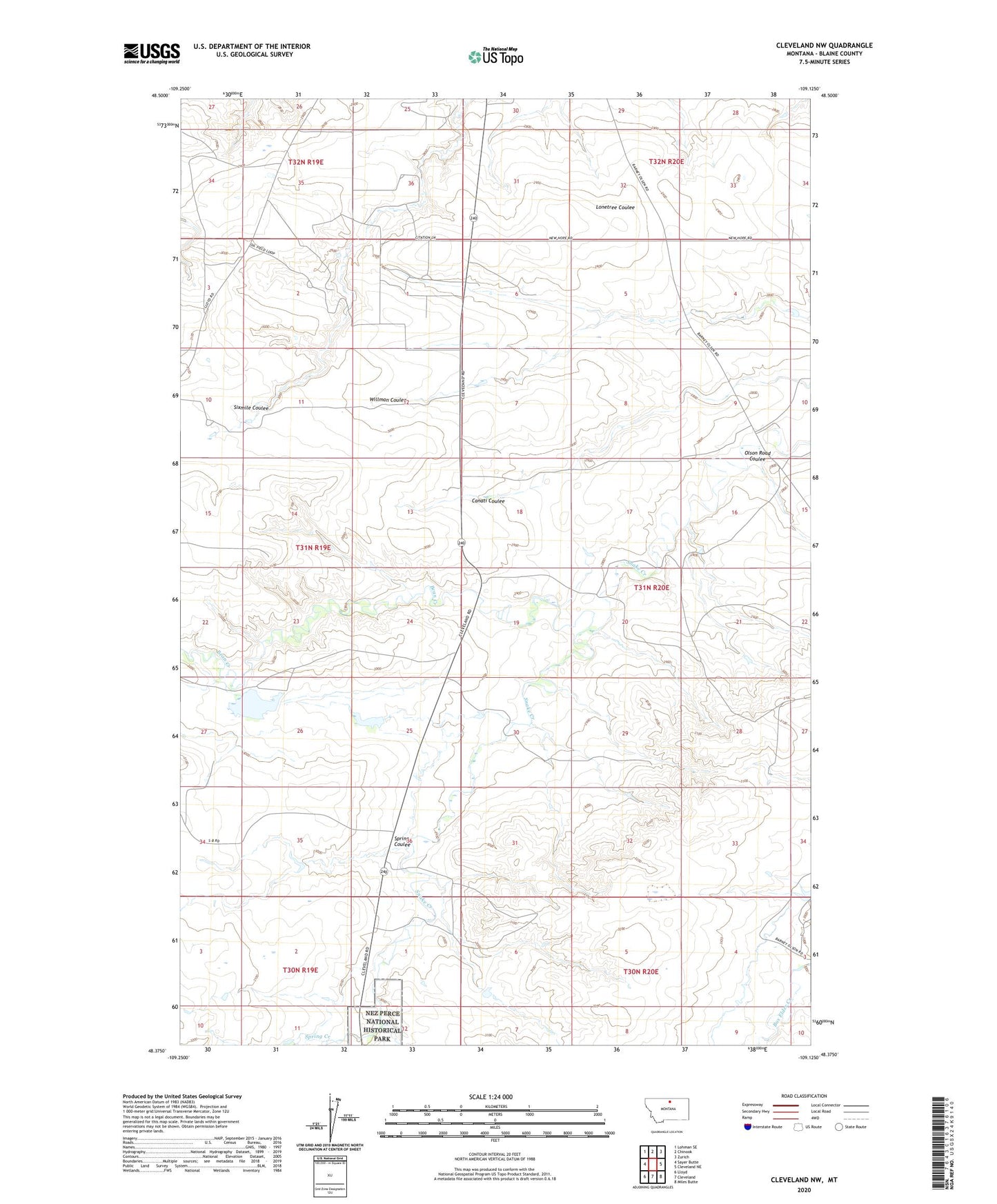 Cleveland NW Montana US Topo Map Image