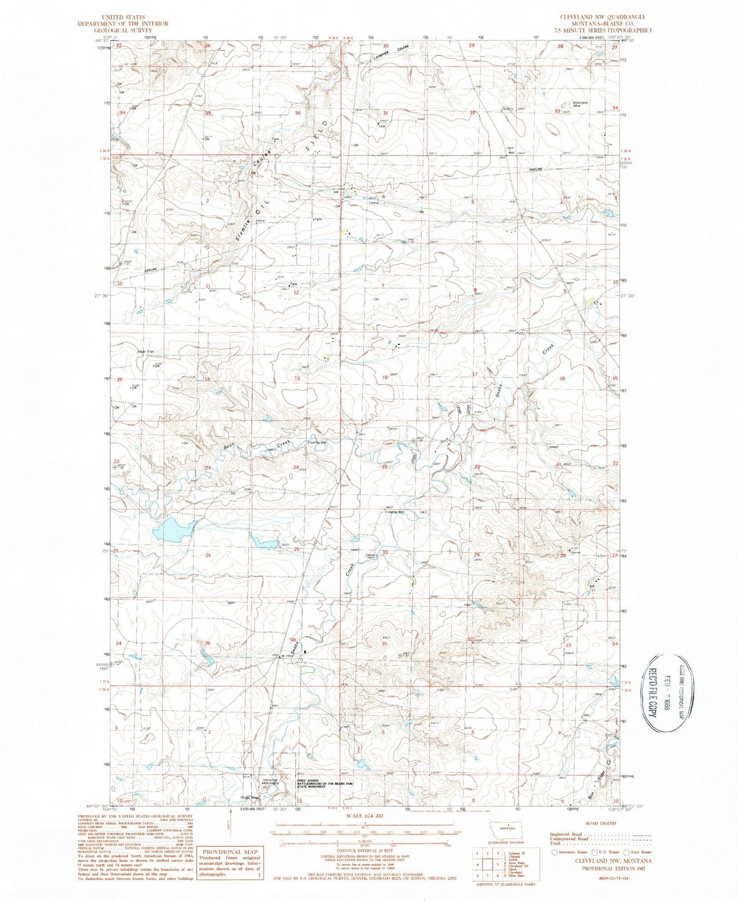 Classic USGS Cleveland NW Montana 7.5'x7.5' Topo Map Image