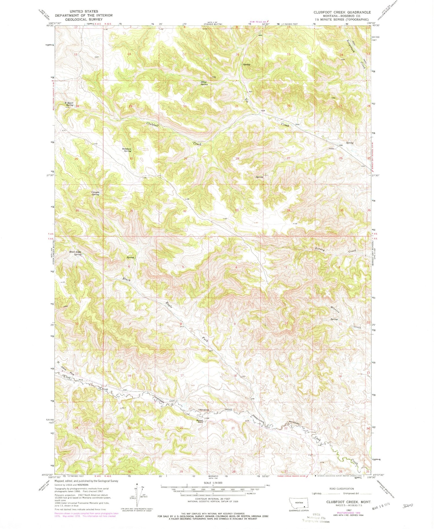 Classic USGS Clubfoot Creek Montana 7.5'x7.5' Topo Map Image