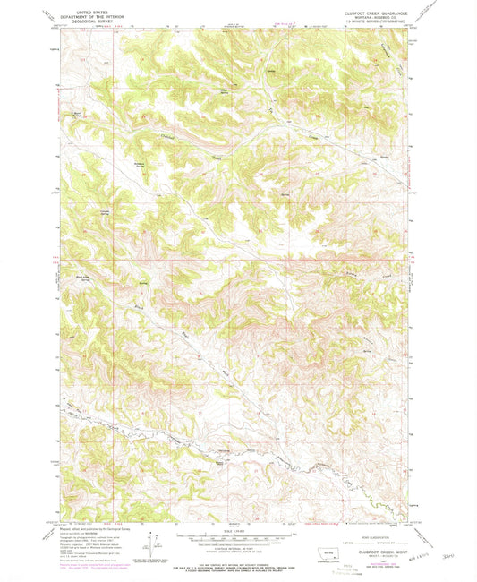 Classic USGS Clubfoot Creek Montana 7.5'x7.5' Topo Map Image