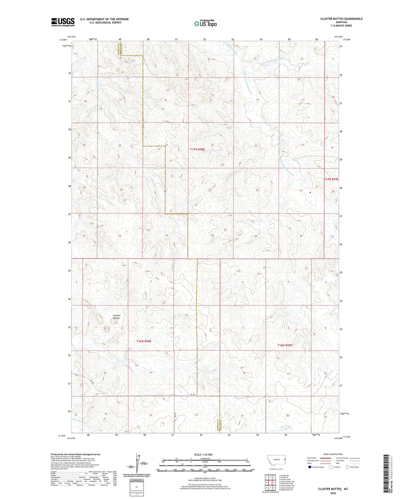 Cluster Buttes Montana US Topo Map Image