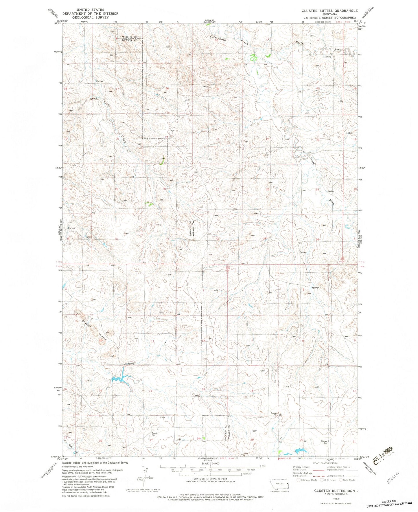 Classic USGS Cluster Buttes Montana 7.5'x7.5' Topo Map Image
