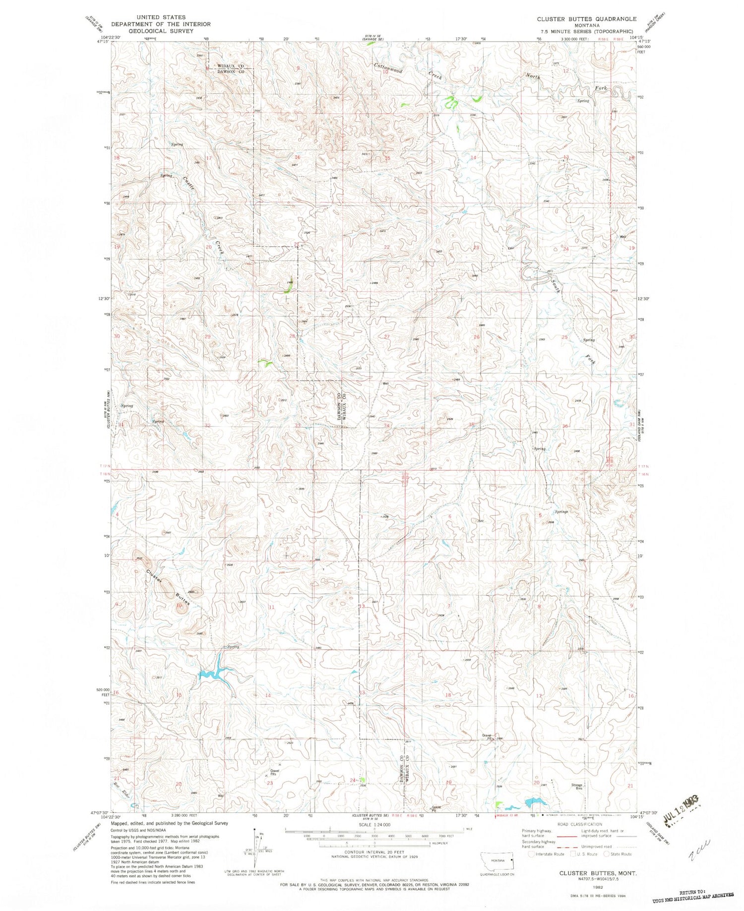 Classic USGS Cluster Buttes Montana 7.5'x7.5' Topo Map Image