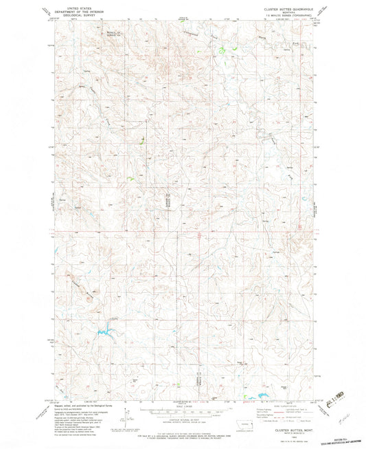 Classic USGS Cluster Buttes Montana 7.5'x7.5' Topo Map Image