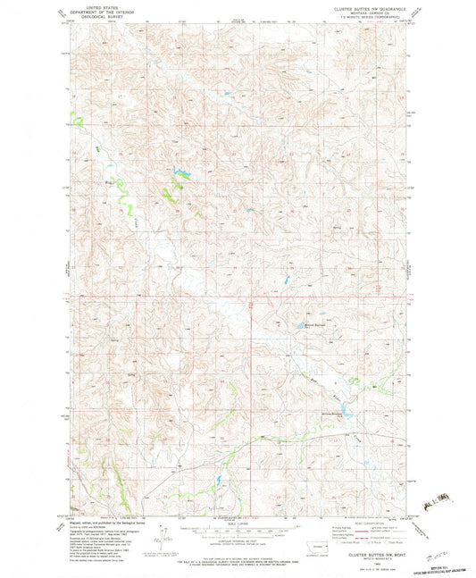 Classic USGS Cluster Buttes NW Montana 7.5'x7.5' Topo Map Image