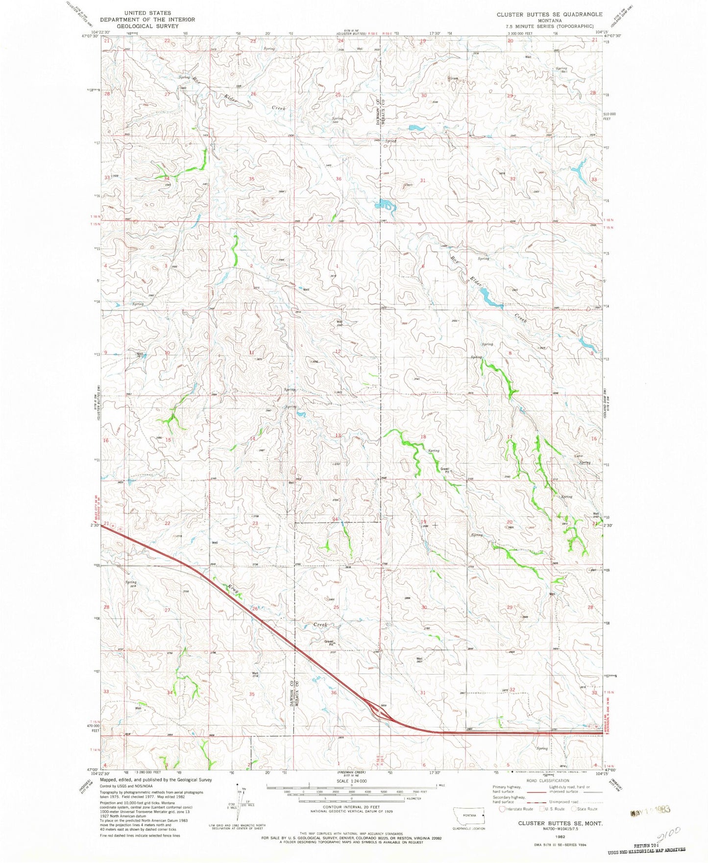 Classic USGS Cluster Buttes SE Montana 7.5'x7.5' Topo Map Image