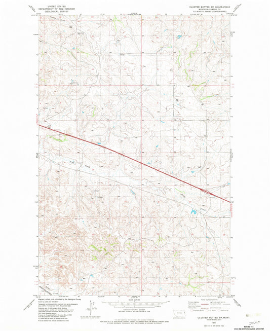 Classic USGS Cluster Buttes SW Montana 7.5'x7.5' Topo Map Image