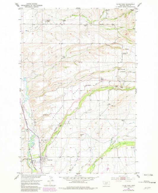 Classic USGS Clyde Park Montana 7.5'x7.5' Topo Map Image