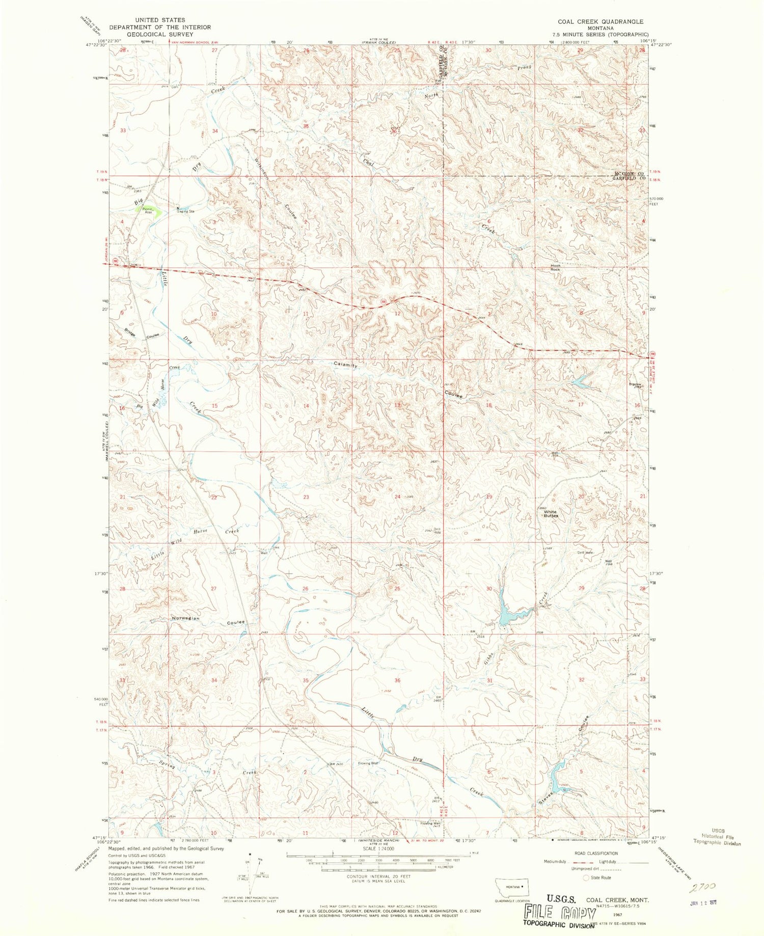 Classic USGS Coal Creek Montana 7.5'x7.5' Topo Map Image