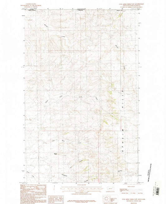 Classic USGS Coal Mine Creek East Montana 7.5'x7.5' Topo Map Image