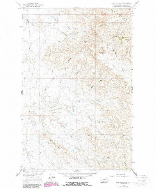 Classic USGS Coal Mine Hill Montana 7.5'x7.5' Topo Map Image