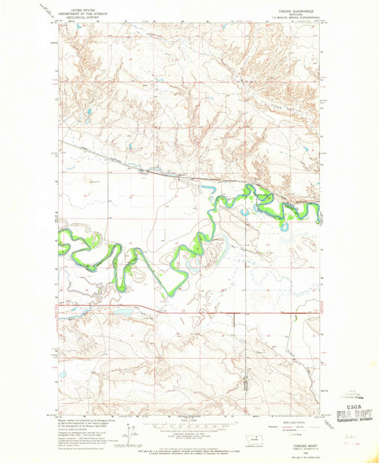 Classic USGS Coburg Montana 7.5'x7.5' Topo Map Image