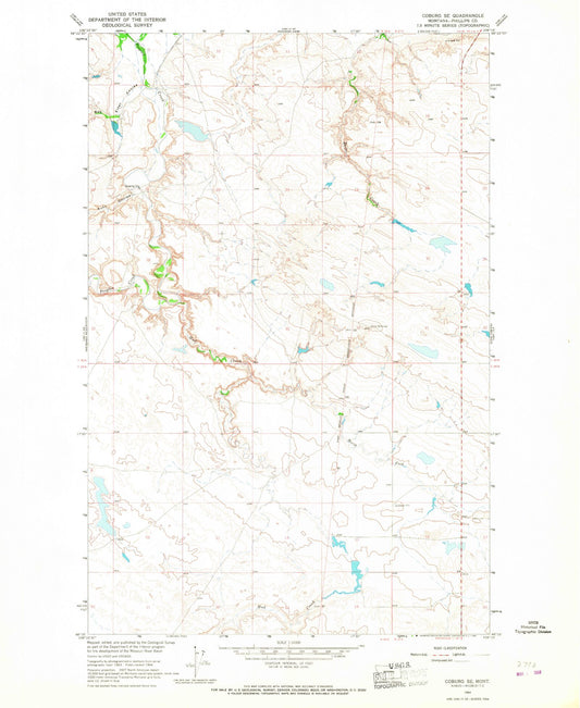 Classic USGS Coburg SE Montana 7.5'x7.5' Topo Map Image