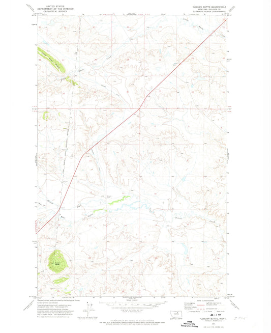 Classic USGS Coburn Butte Montana 7.5'x7.5' Topo Map Image