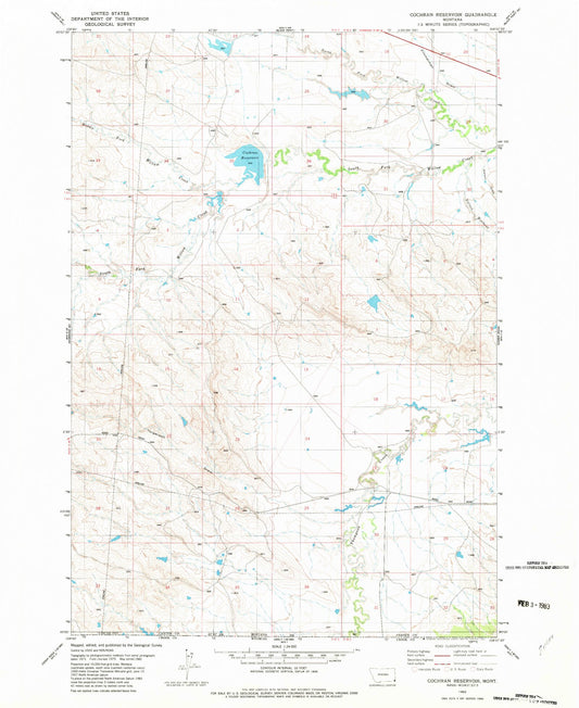 Classic USGS Cochran Reservoir Montana 7.5'x7.5' Topo Map Image