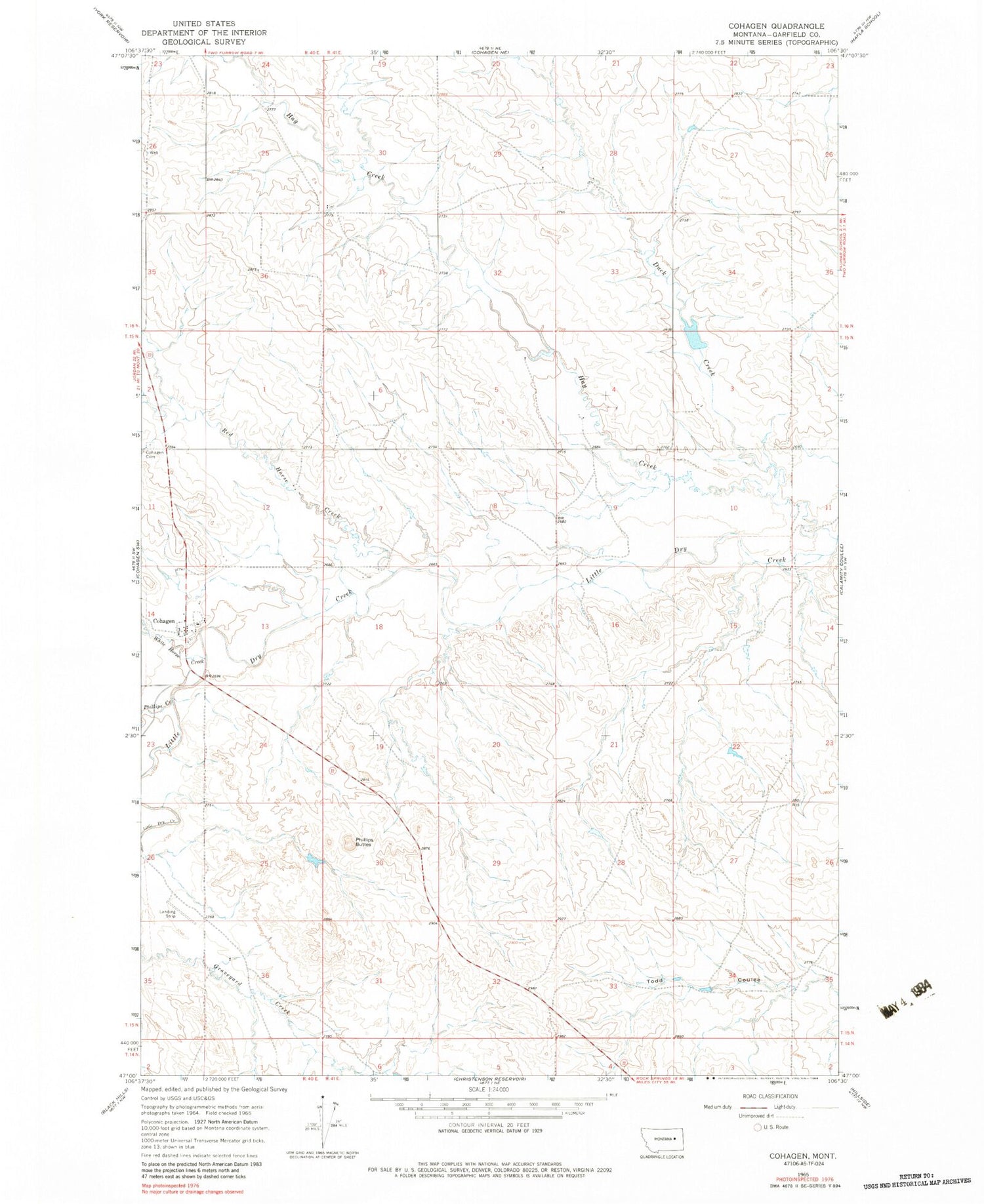 Classic USGS Cohagen Montana 7.5'x7.5' Topo Map Image