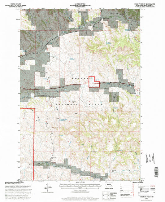 Classic USGS Coleman Draw Montana 7.5'x7.5' Topo Map Image