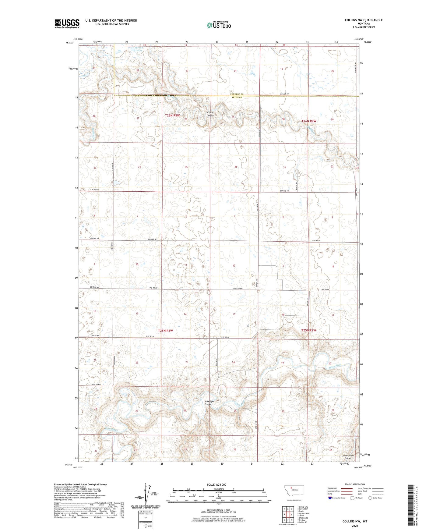 Collins NW Montana US Topo Map Image
