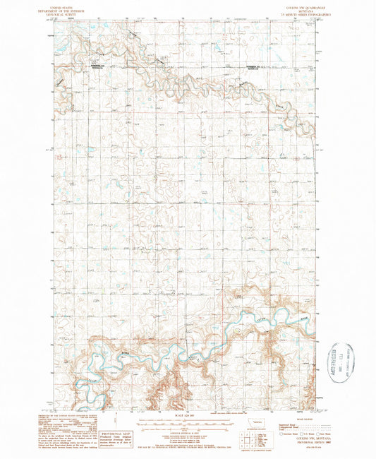 Classic USGS Collins NW Montana 7.5'x7.5' Topo Map Image