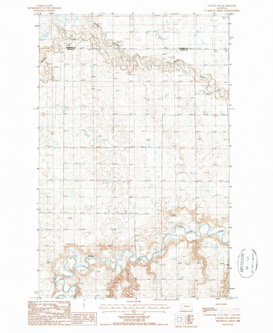 Classic USGS Collins NW Montana 7.5'x7.5' Topo Map Image