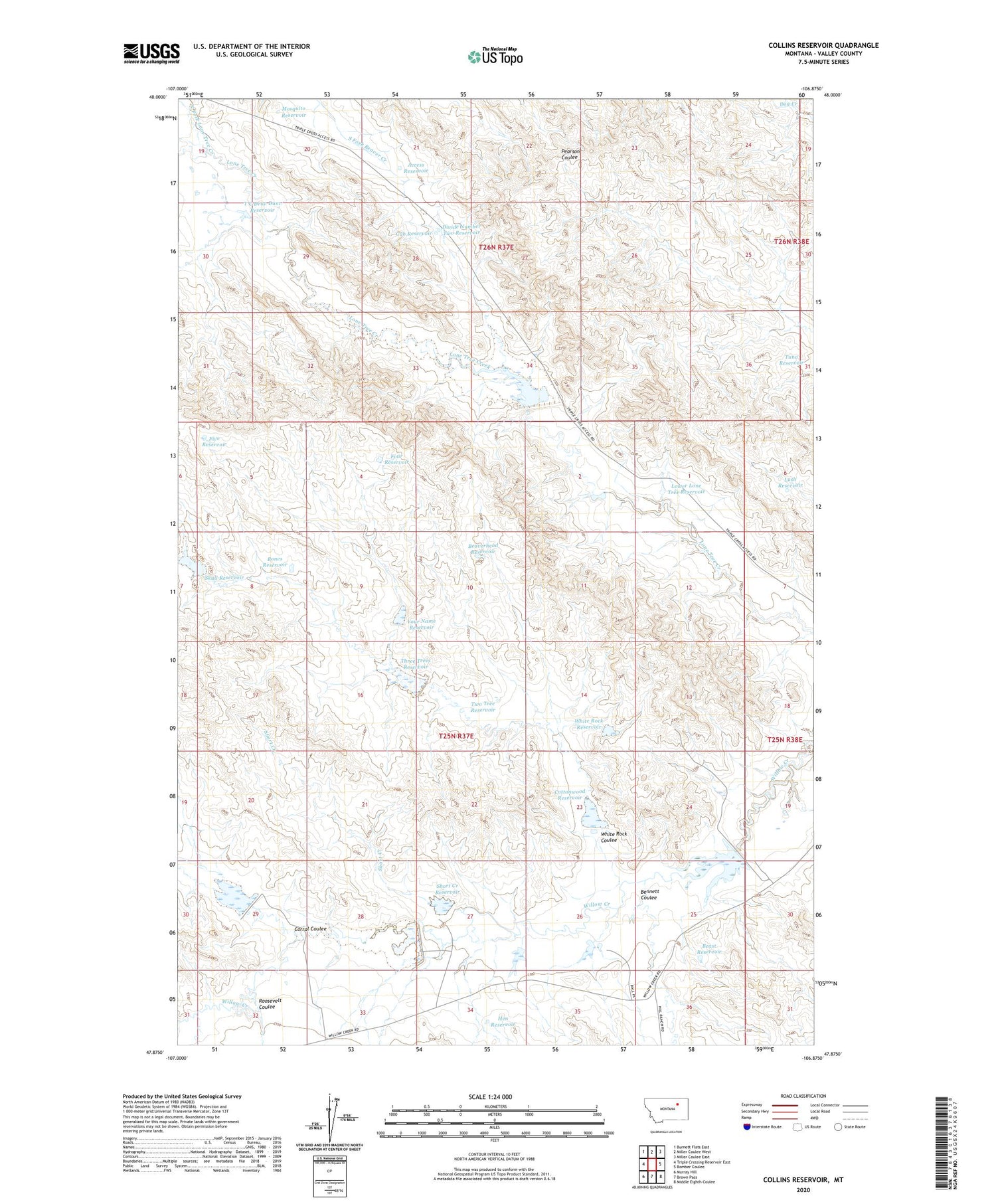 Collins Reservoir Montana US Topo Map Image