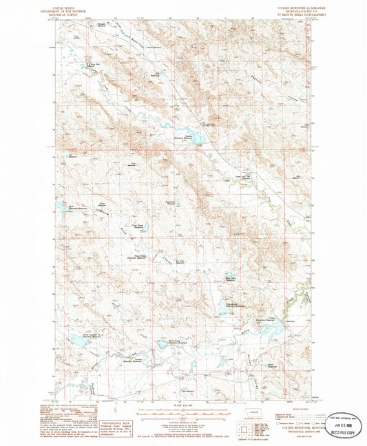 Classic USGS Collins Reservoir Montana 7.5'x7.5' Topo Map Image