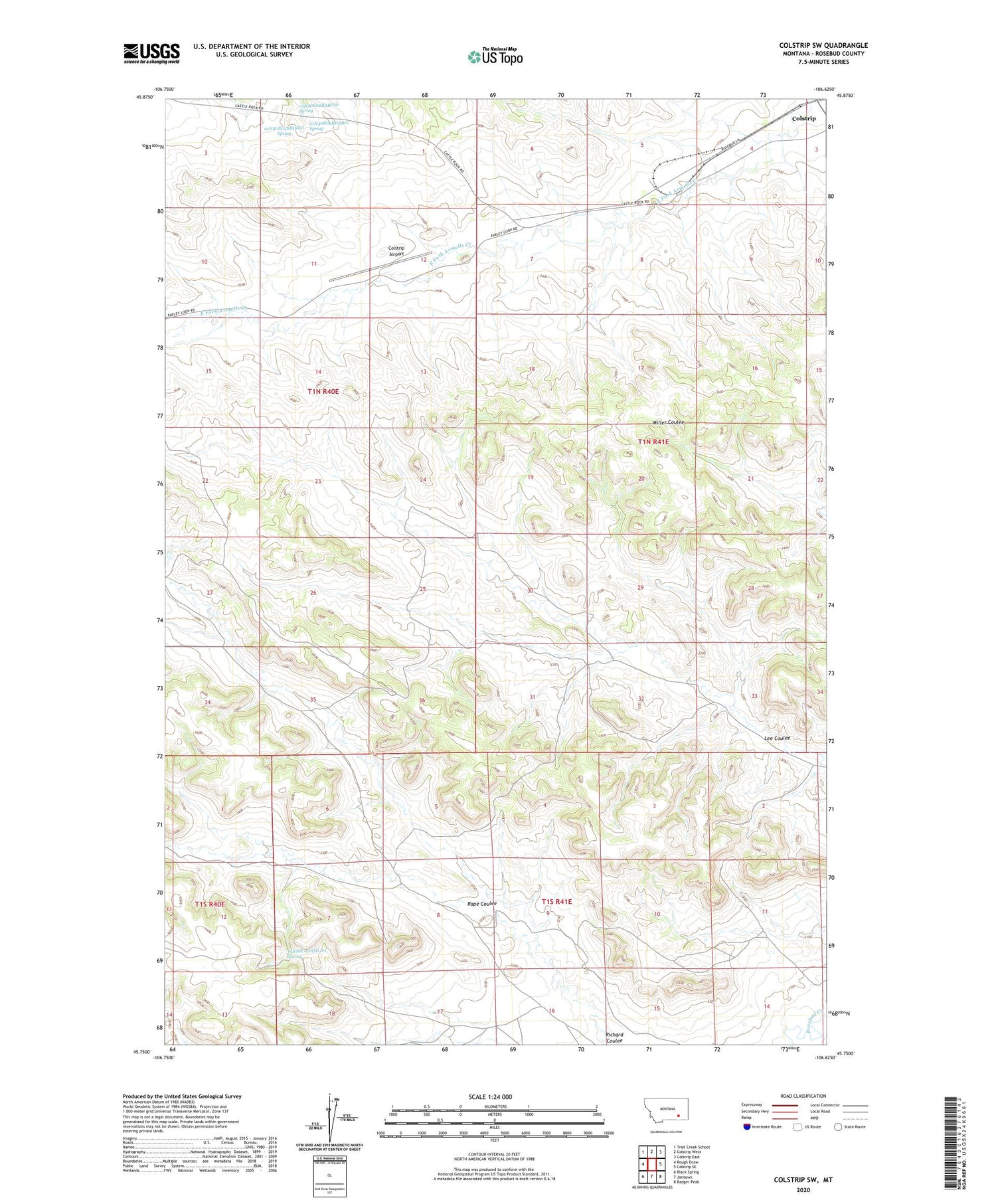 Colstrip SW Montana US Topo Map Image