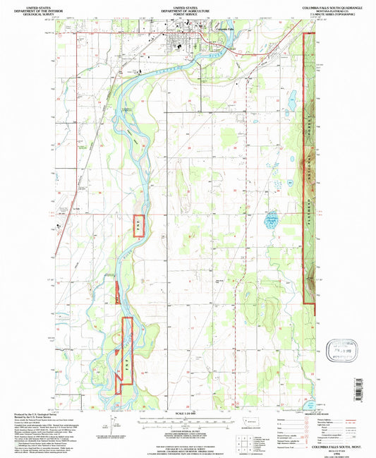 Classic USGS Columbia Falls South Montana 7.5'x7.5' Topo Map Image