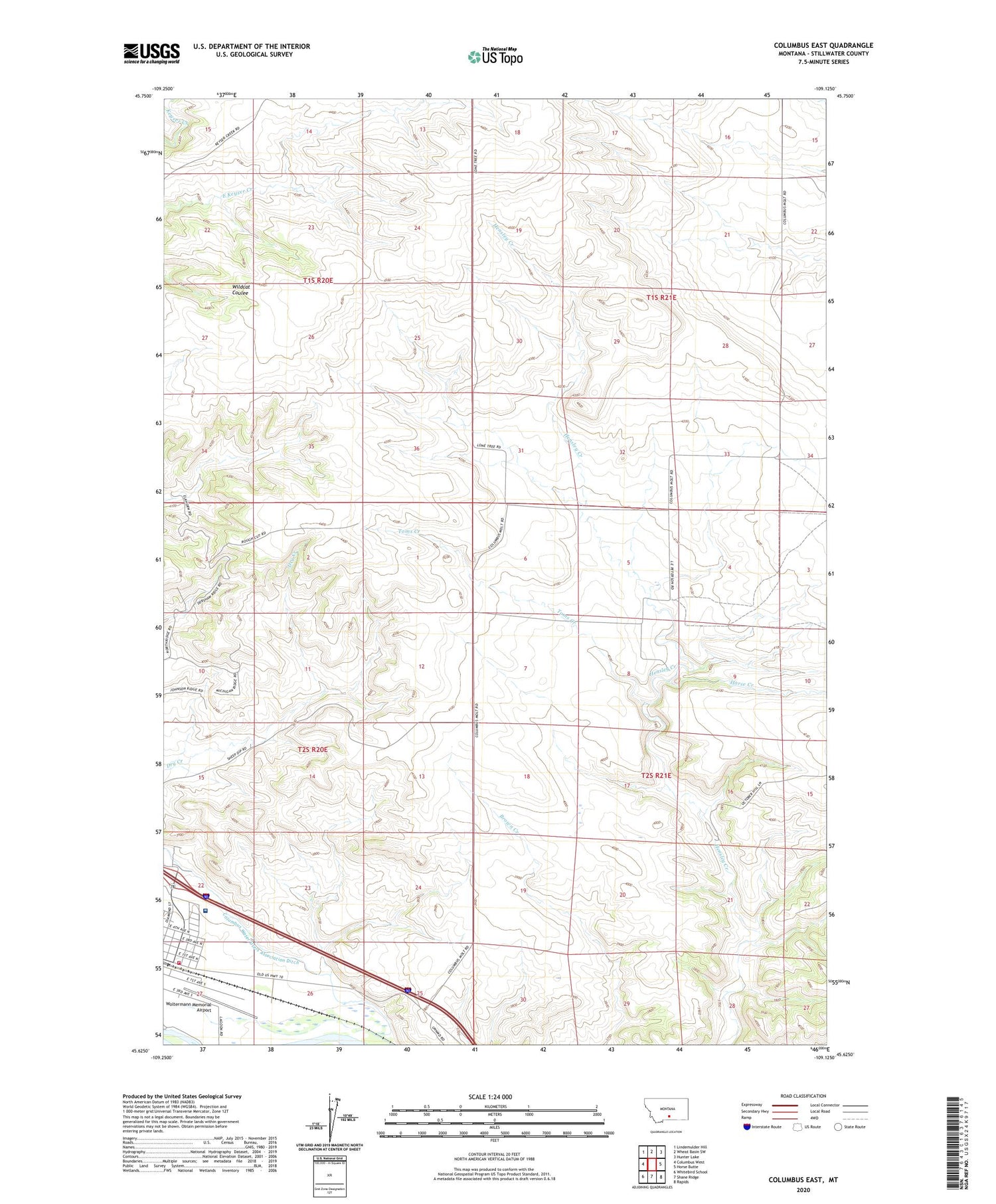 Columbus East Montana US Topo Map Image